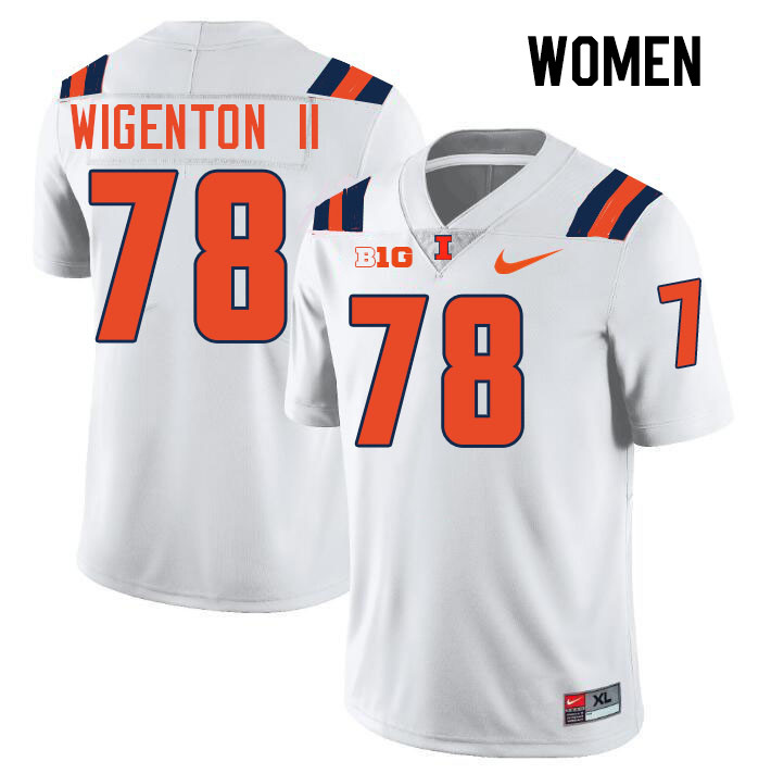 Women #78 Kevin Wigenton II Illinois Fighting Illini College Football Jerseys Stitched-White